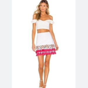 Tularosa x Revolve Millie Embroidered Tassel Mini Skirt in White Sz XL